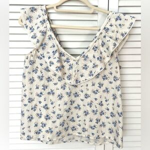 Sézane Blouse Gold in Mini Fleurs Bleu, size 36/4.